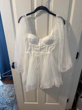 Fairytale Dream White Tulle Sheer Sleeve Corset Mini Dress
